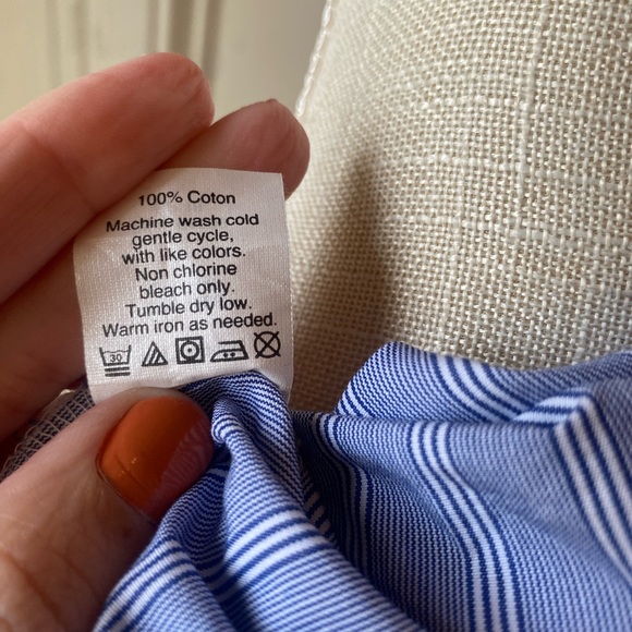 ❌SOLD❌ J CREW LARGE BLUE WHITE STRIPED BUTTON UP ROLL SLEEVE COTTON - Picture 6 of 6